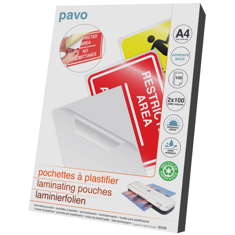 Pavo laminating sleeves A4, self-adhesive, 200 micron, 100 pieces