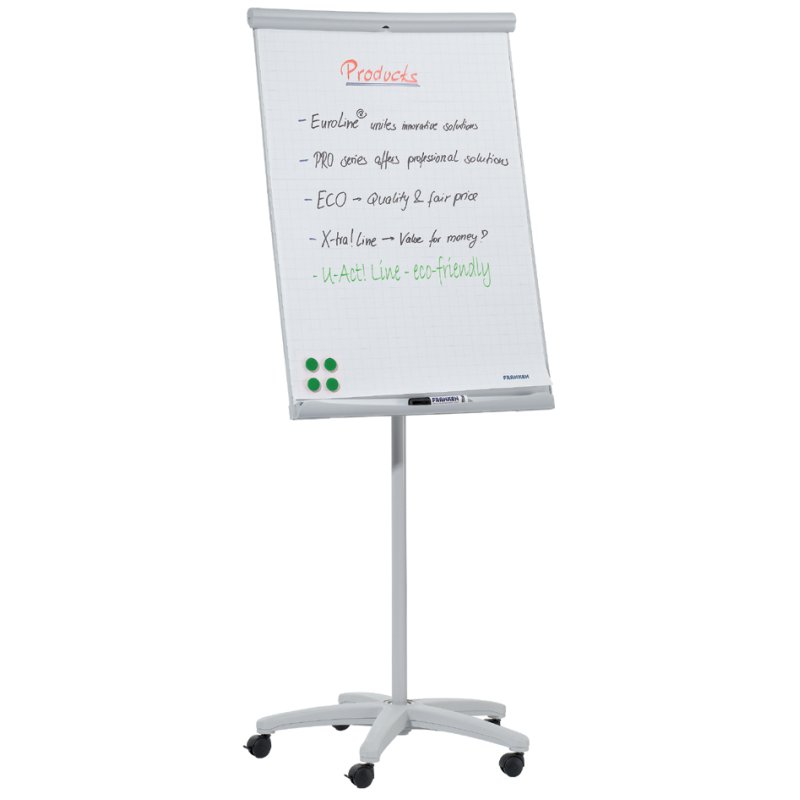 FRANKEN flipchart U-Act mobiel, magneetbord, 5 wielen, lichtgrijs