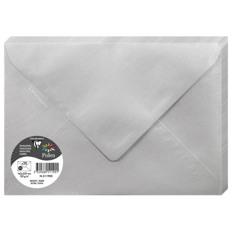 Pollen by Clairefontaine enveloppes C5, gris koala, 120 g/m², 20 pièces
