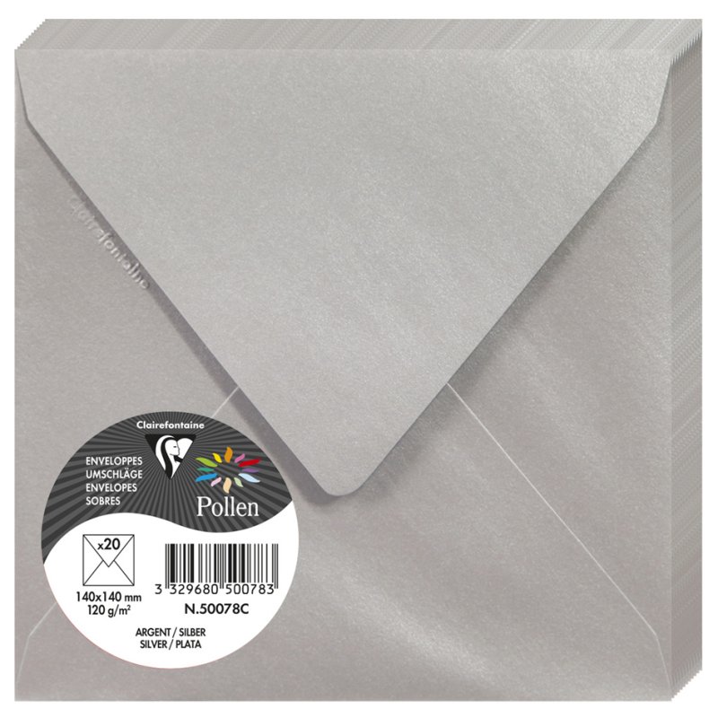 Pollen by Clairefontaine enveloppes, 140×140 mm, lilas, 20 pièces