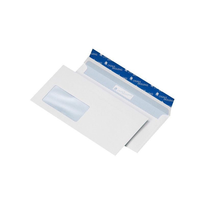 CYGNUS EXCELLENCE DIN long envelopes with window, extra white, 110×220 mm, 500 pieces