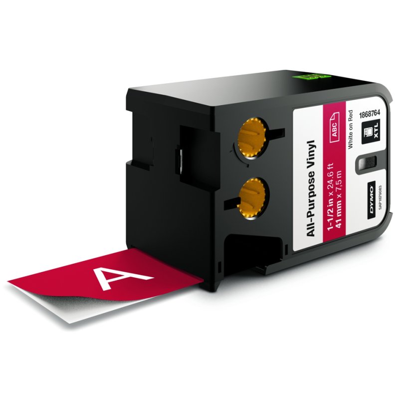 DYMO XTL labelband vinyl, permanent hechtend, zwart/geel, 54 mm × 7 m