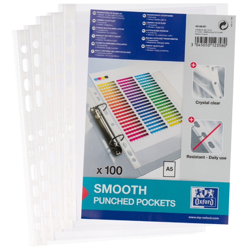 Oxford document sleeves A5, PP 0.06 mm, crystal clear, 100 pieces