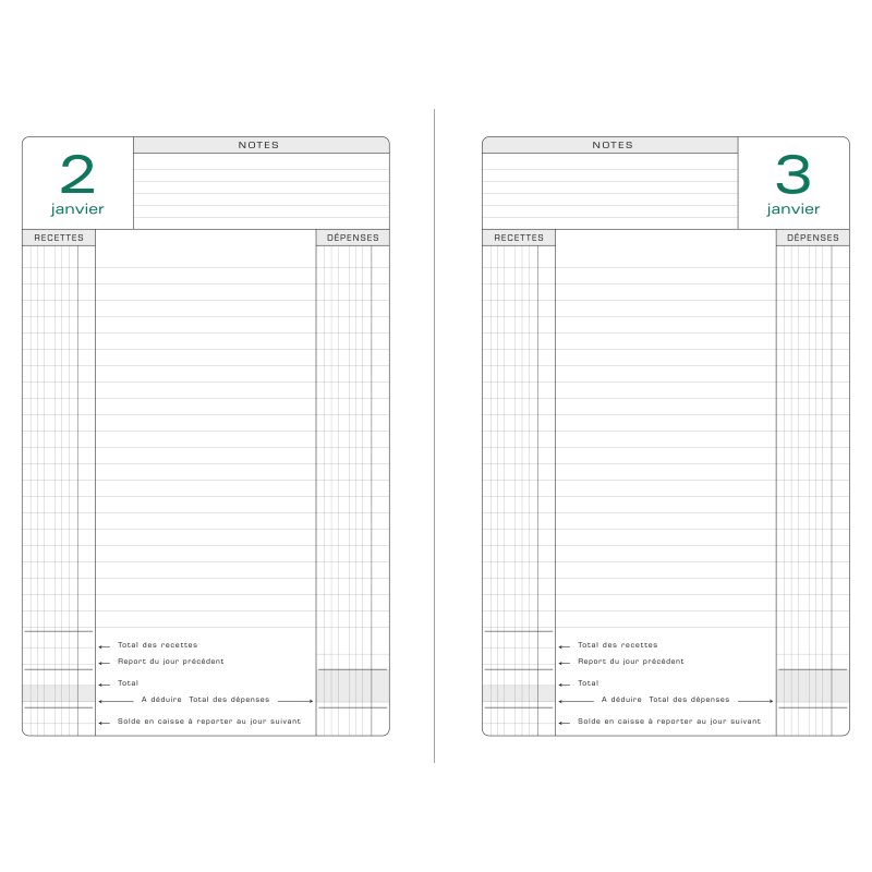 EXACOMPTA feuilles mobiles rechargeables tiroir-caisse permanent, blanc, 1 jour par page, 240×160 mm