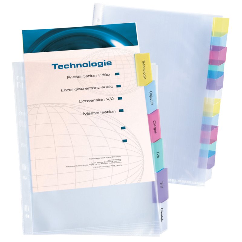 Oxford index tabs with sleeves A4+, 12-part, transparent PP, coloured tabs