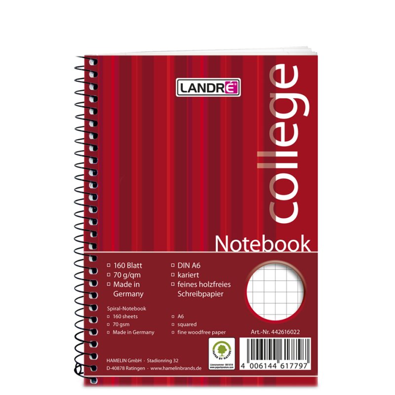 herlitz Landré cahier ligné, rouge, A6, spirale grand côté