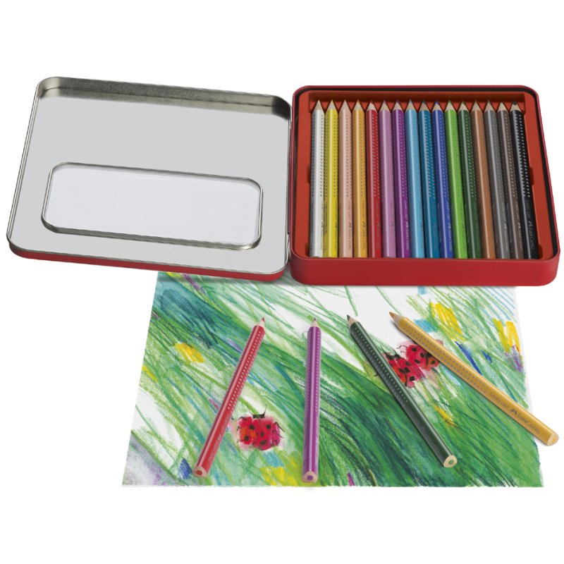 Faber-Castell Jumbo GRIP colouring pencils, triangular, 16 pieces, metal case