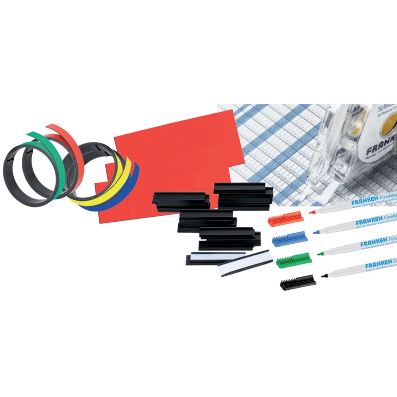 FRANKEN accessory set for planning boards, 20 name plates, magnetic strip, 4 markers