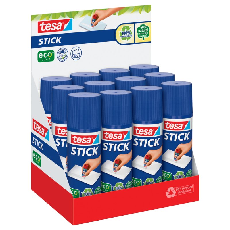 tesa ecoLogo glue stick, eco-friendly, 40 g, 12 pieces