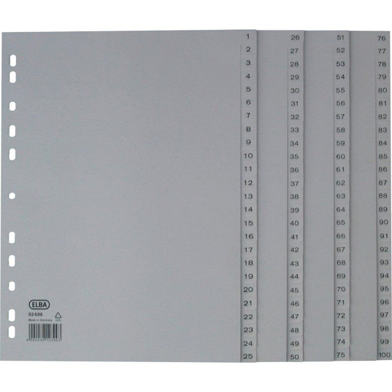 Oxford plastic index tabs 1-100, A4, grey, 100-part