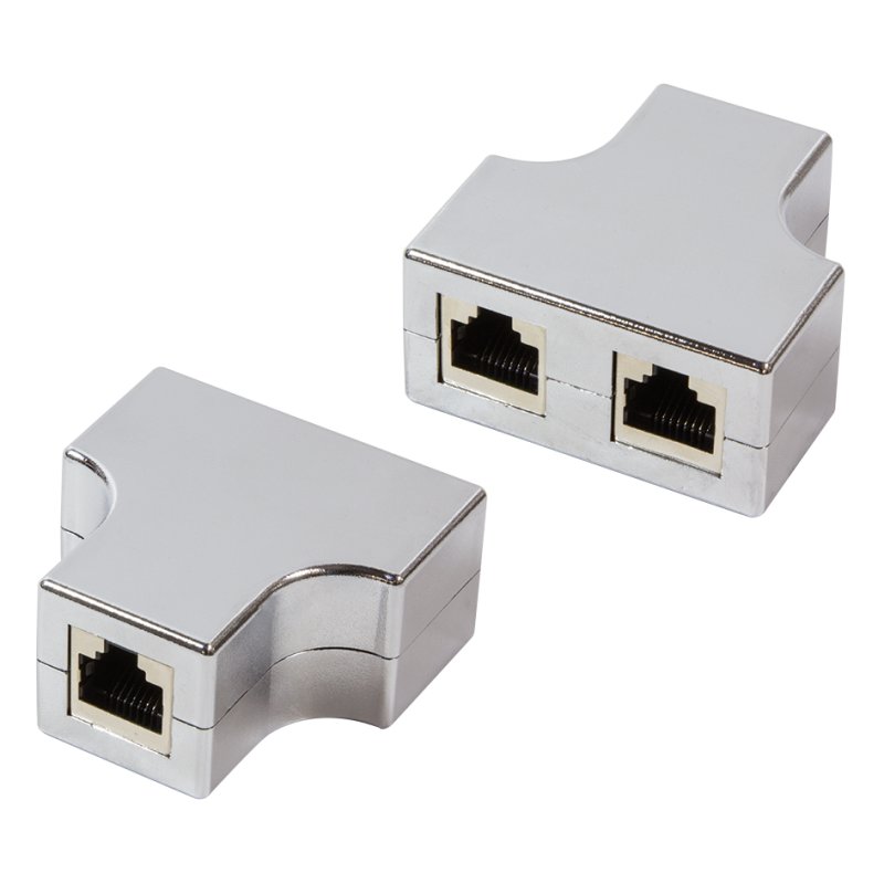 LogiLink Professional modular RJ45 T-adapter, silver, shielded, gold-plated contacts