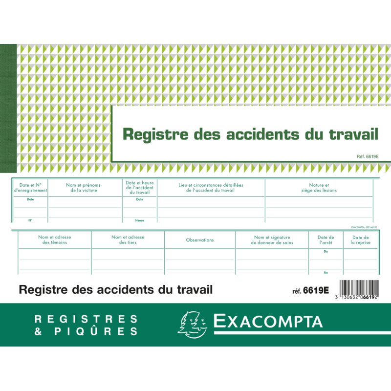 EXACOMPTA ongevallenregister, 240 × 320 mm, horizontaal, 20 pagina's
