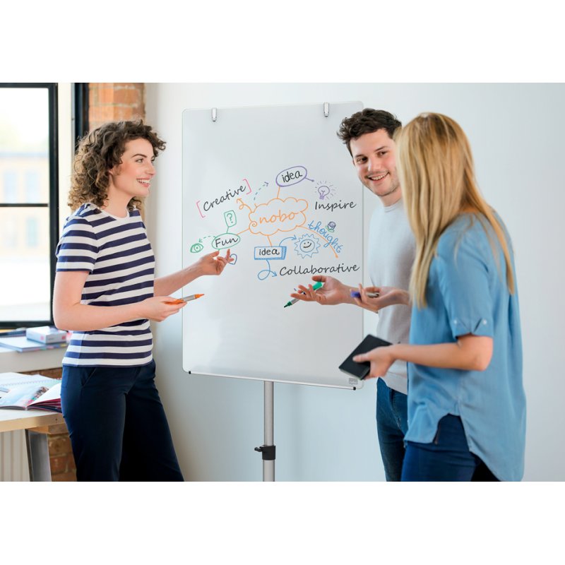 Nobo Diamond mobile glass flipchart, silver/white, toughened glass 4 mm, 700×1000 mm