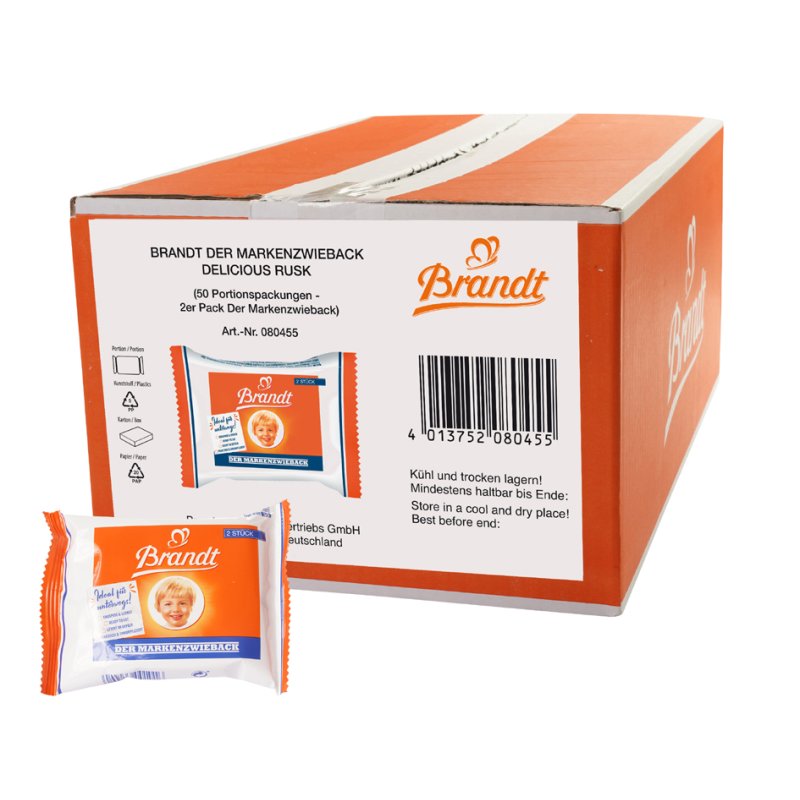 HELLMA Brandt biscotte, emballages individuels, 50 pièces de 2 biscuits