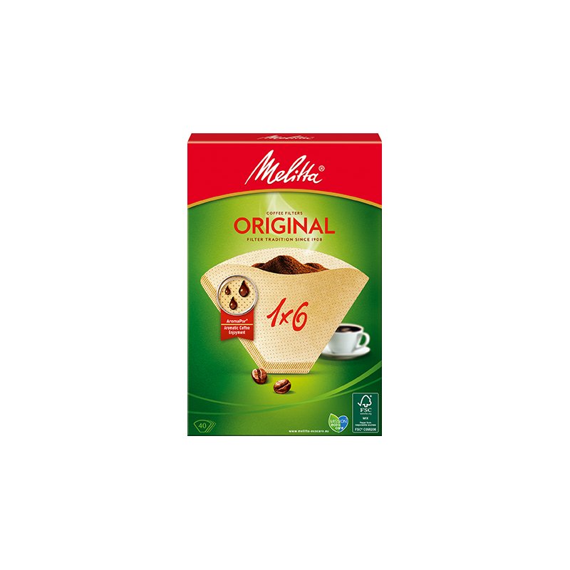 Melitta coffee filters 1×6, natural brown, 40 pieces