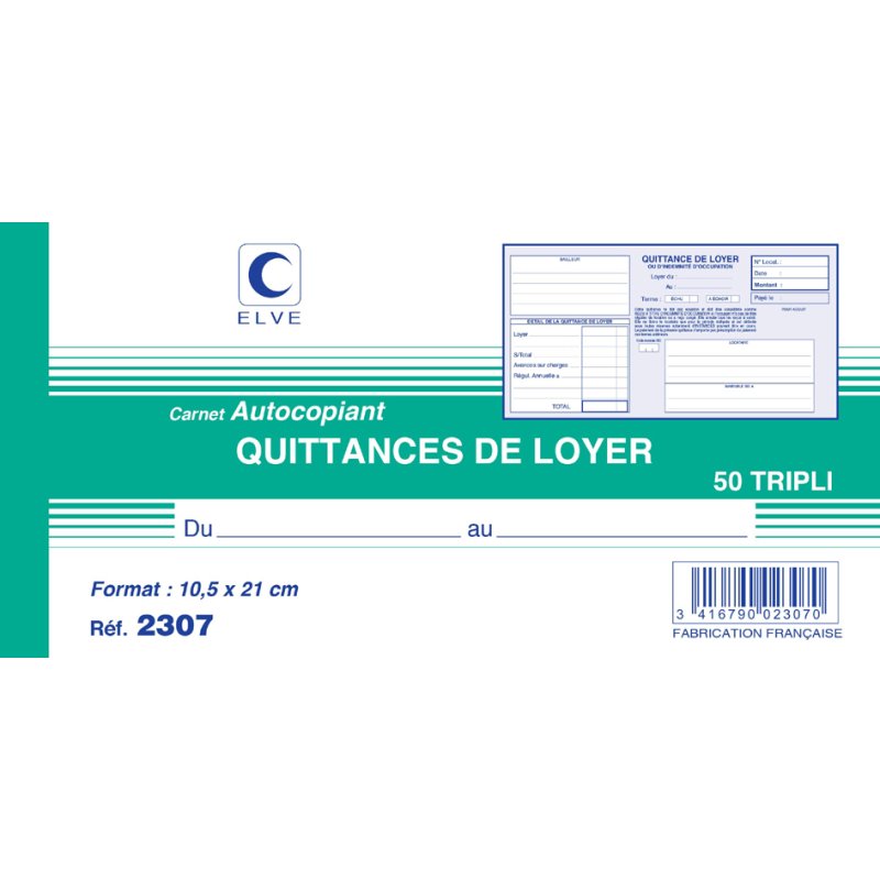 ELVE reçus, horizontal, 105×210 mm, 50 feuilles