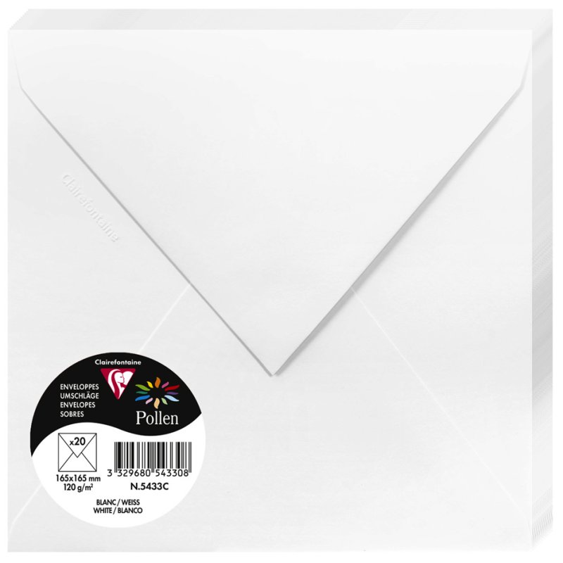 Pollen by Clairefontaine enveloppes, 165×165 mm, blanc, 120 g/m², 20 pièces