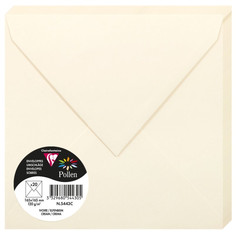 Pollen by Clairefontaine enveloppes, 165×165 mm, blanc, 120 g/m², 20 pièces