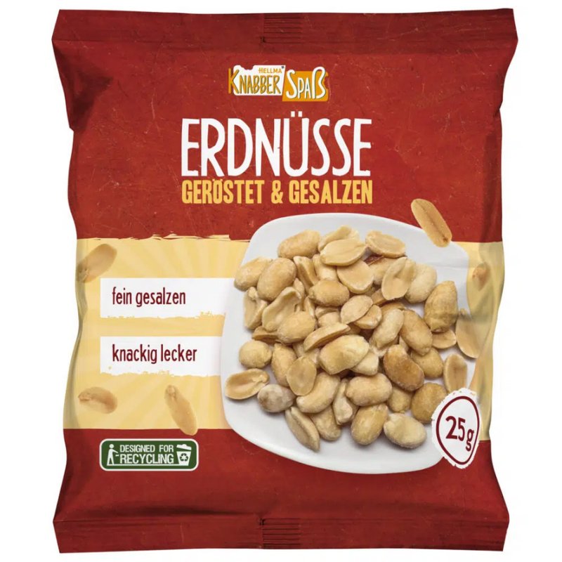 HELLMA cacahuètes salées sachets portion, 25 g, 100 pièces