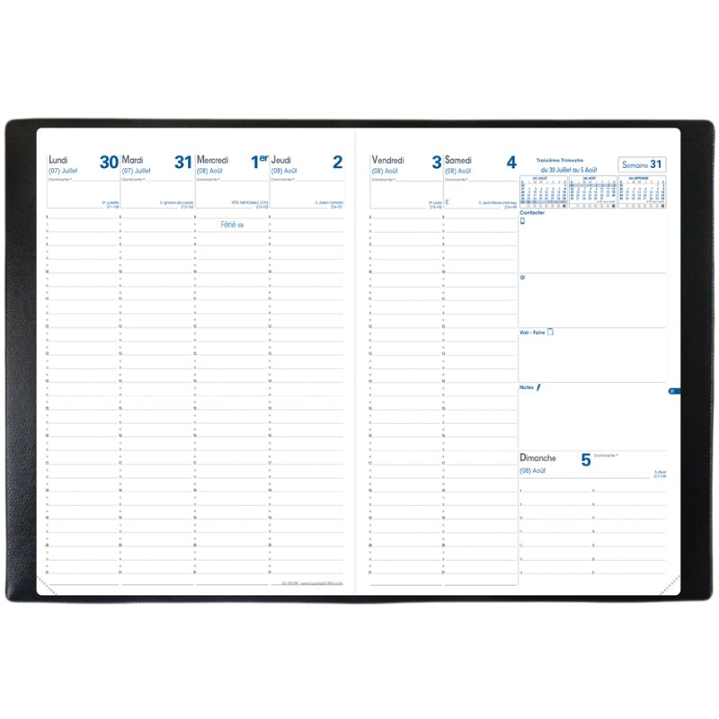 QUO VADIS agenda scolaire EU 09/09, A4, 1 semaine par 2 pages, noir