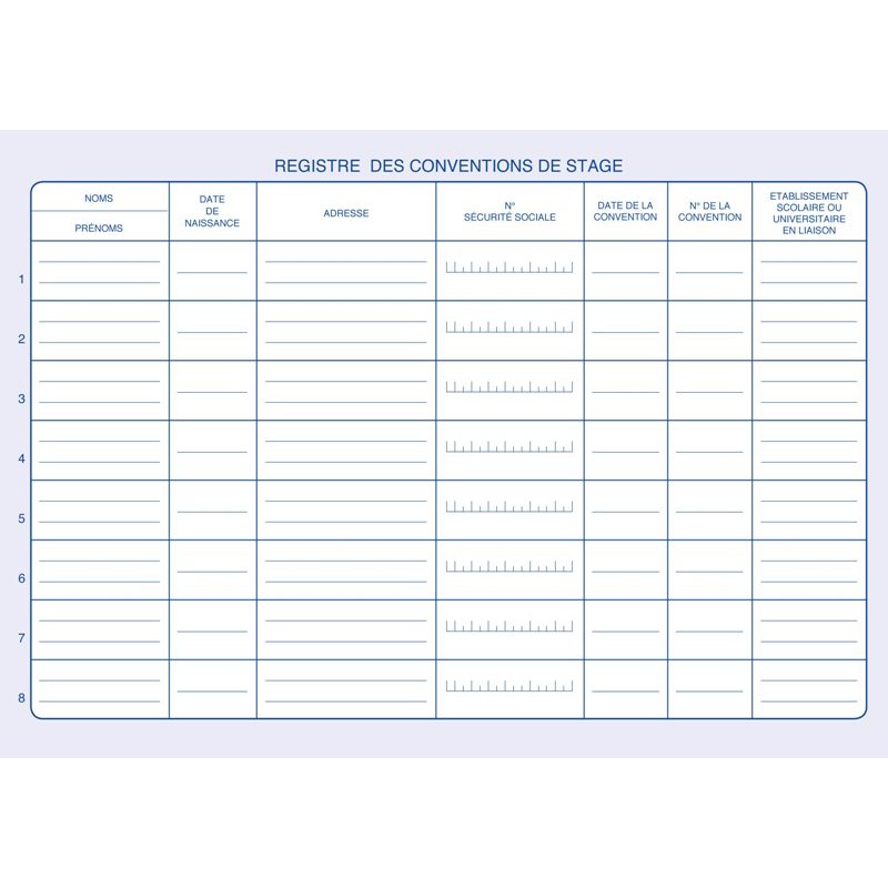 ELVE registre de stage pour stagiaires et conventions de stage, A4, 48 pages, bleu