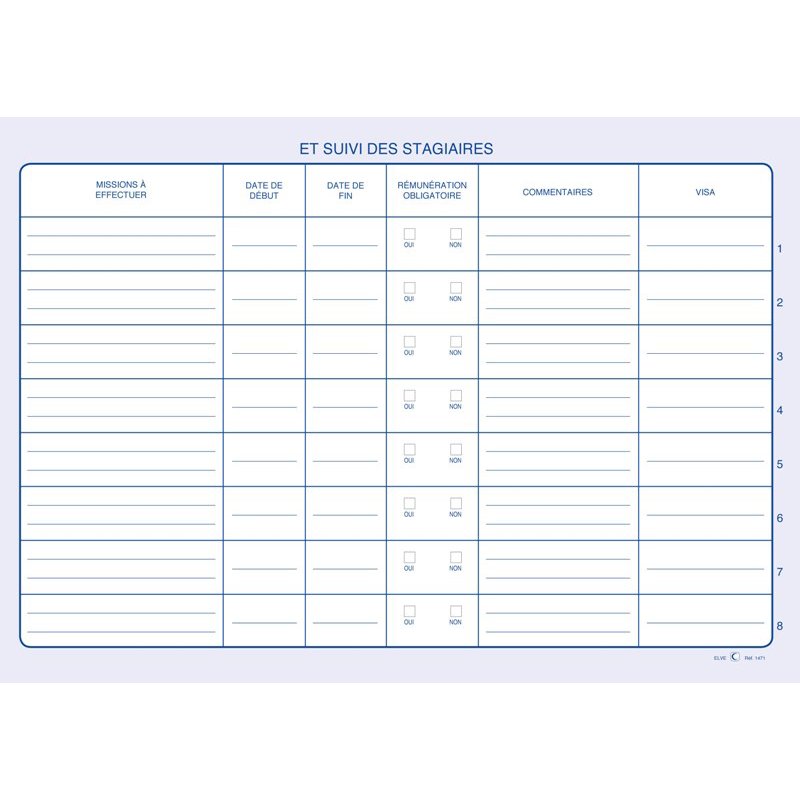 ELVE registre de stage pour stagiaires et conventions de stage, A4, 48 pages, bleu