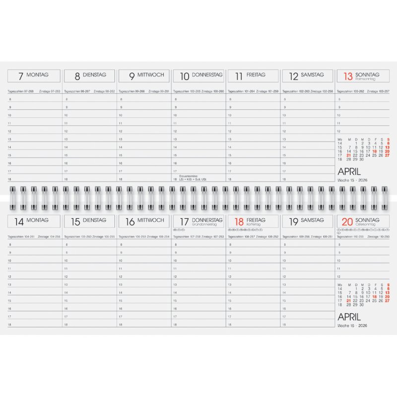 Glocken bureaukalender, rood, 100×297 mm, week per pagina