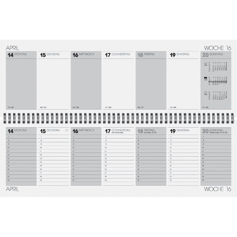 Glocken bureaukalender Querterminbuch 2027, 420×137 mm, grijs