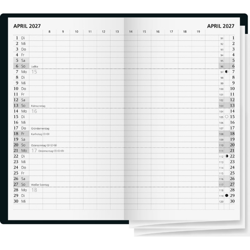 Glocken Taschenkalender 2027, zwart, 87×153 mm