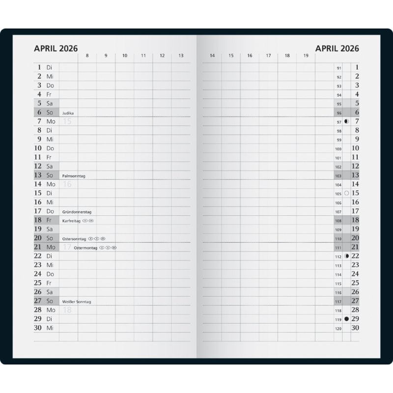 Glocken zakkalender 2027, maandoverzicht, zwart