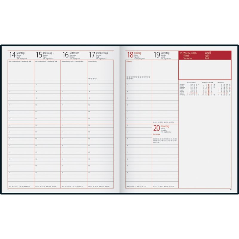 rido idé Calendrier Manager, noir, 205 × 260 mm, vue hebdomadaire