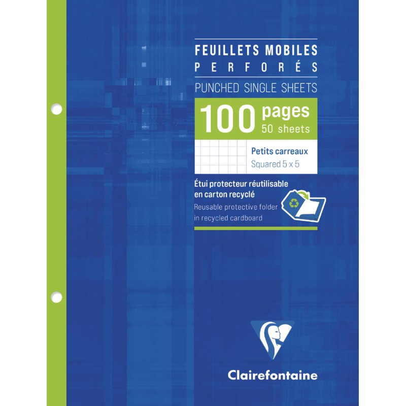 Clairefontaine cahiers détachables perforés, 170×220 mm, quadrillé 5×5 mm, 100 pages