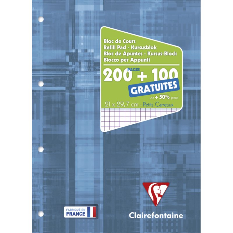 Clairefontaine cahier avec marge perforée A4, quadrillé 5×5, 300 pages