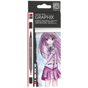 Marabu aquarelvezelpotloden GRAPHIX METROPOLITAN, dubbelspits, 6 kleuren