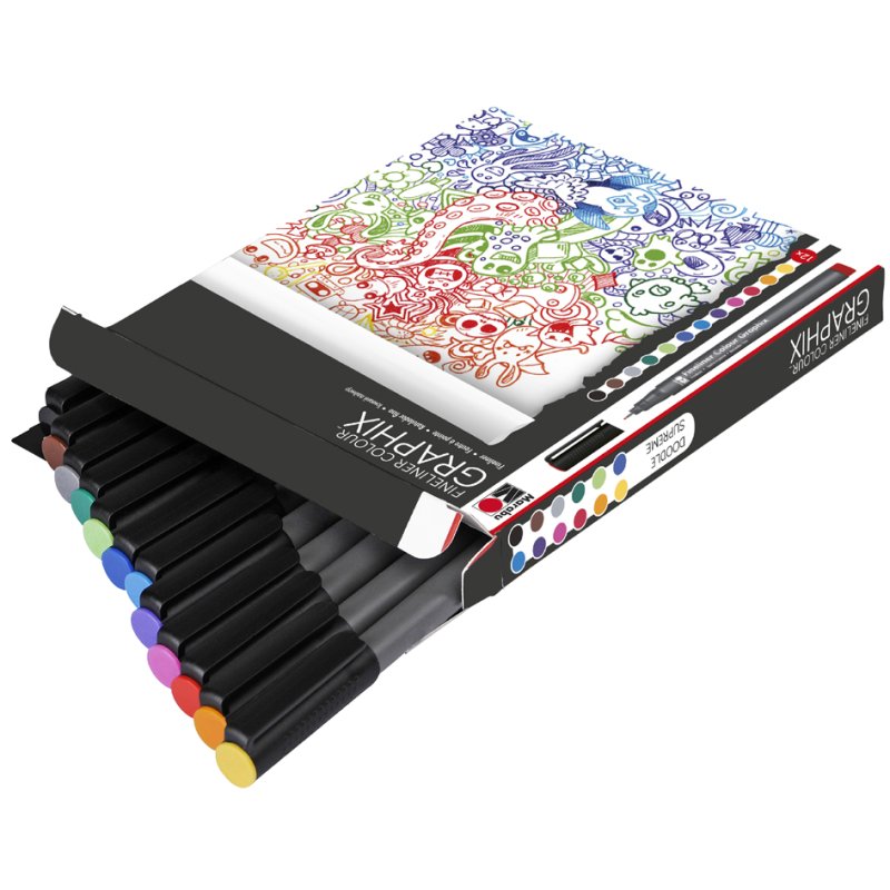 Marabu fineliner Colour Graphix Doodle Supreme, 0,5 mm, watergedragen, 12 stuks