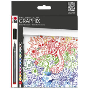 Marabu fineliner Colour Graphix Doodle Supreme, 0,5 mm, watergedragen, 12 stuks