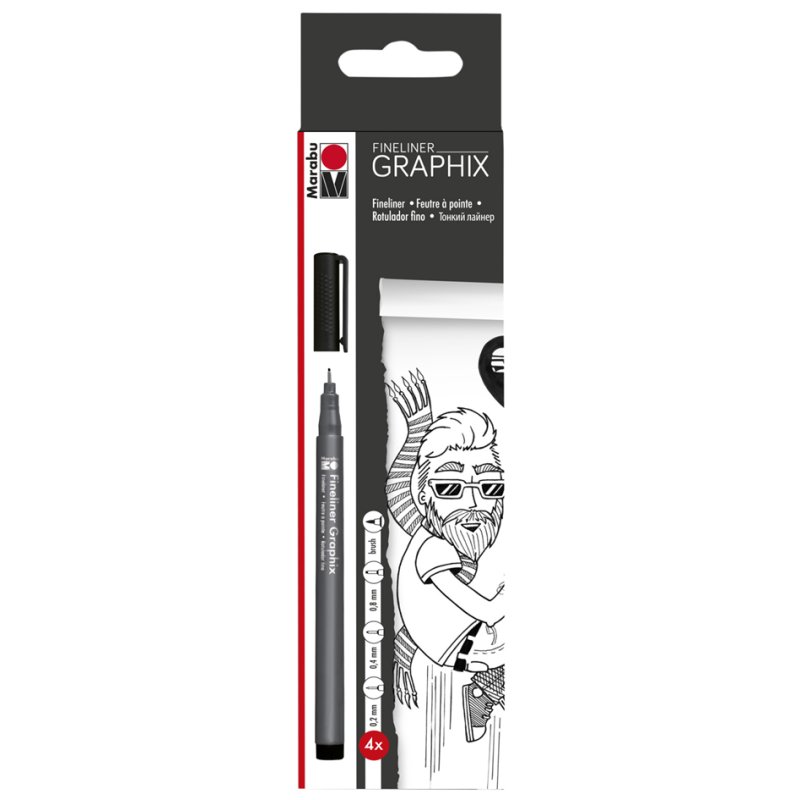 Marabu fineliner GRAPHIX, zwart, set van 4