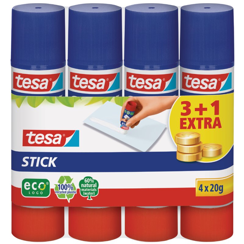 tesa ecoLogo bâton de colle, 20 g, 4 pièces