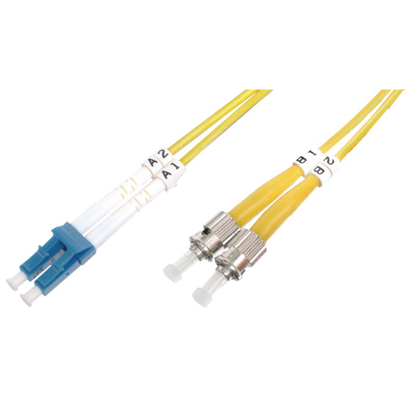 DIGITUS câble de raccordement fibre optique LC-duplex vers 2x ST, OS2, jaune, 2 mètres