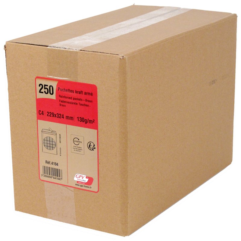 GPV enveloppes C5 162×229 mm, auto-adhésives, marron, 500 pièces