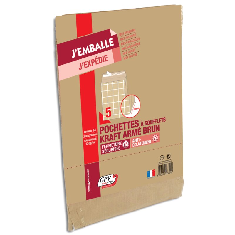 GPV Enveloppe expédition 24 pochettes, 260×330 mm, marron, 5 pièces