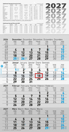 Glocken wandkalender 4-maands, 300 x 590 mm, grijs