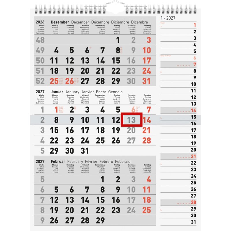 rido idé Wandkalender Kombi P, 3-maands, 300×390 mm