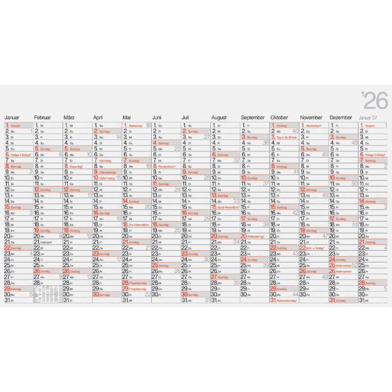 rido idé Calendrier mural young design XL, 1390×790 mm, noir/rouge