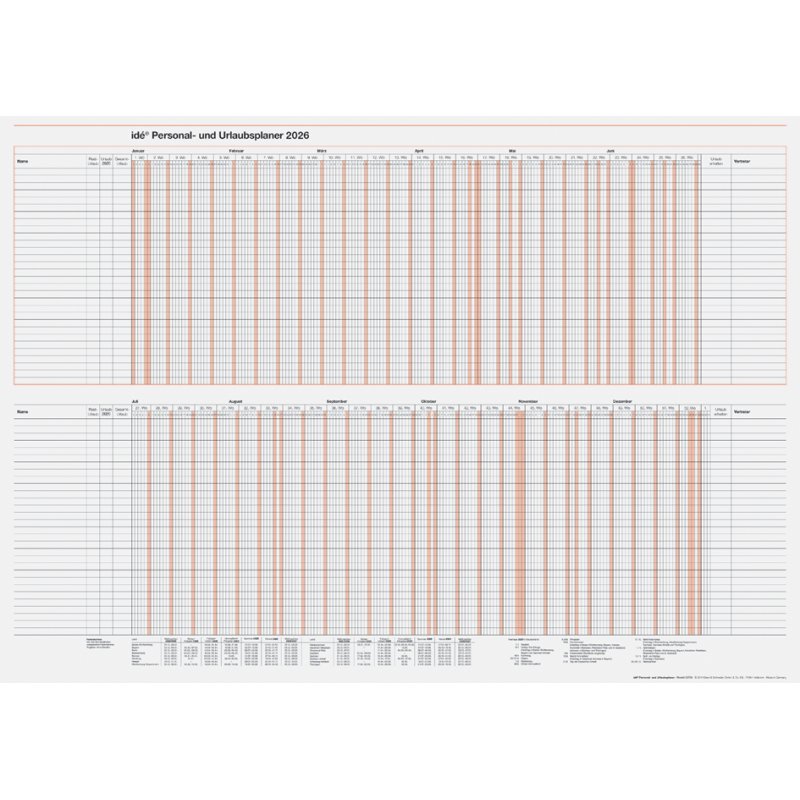 rido idé holiday planner, wall calendar, 860 x 610 mm, 30 persons