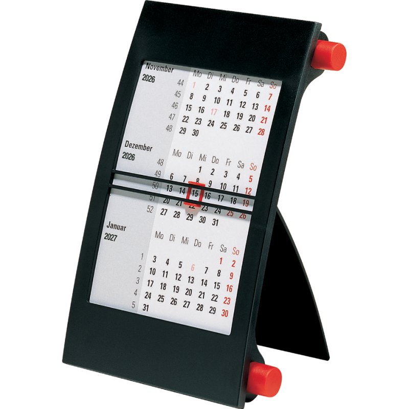 Rido idé Calendrier de bureau 3 mois, noir/rouge, 110 x 183 mm