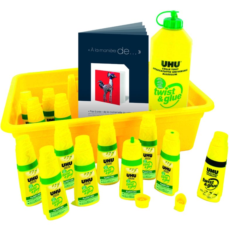 UHU school pack twist & glue, solvent-free, 12 bottles 35 ml, storage box