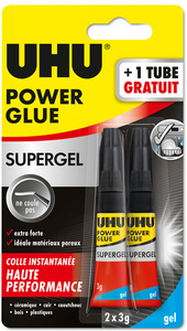 UHU colle instantanée Power Extra Fort SuperGel, 3 g, 1+1 gratuit