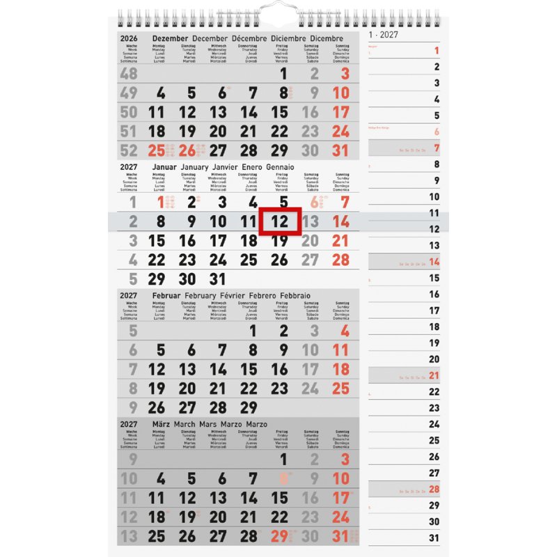 rido idé Calendrier mural Kombi P, 300 x 490 mm, 4 mois par page