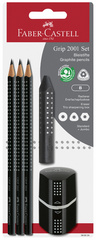 Faber-Castell potloden GRIP 2001 set, lichtblauw, 3 stuks met gum en puntenslijper